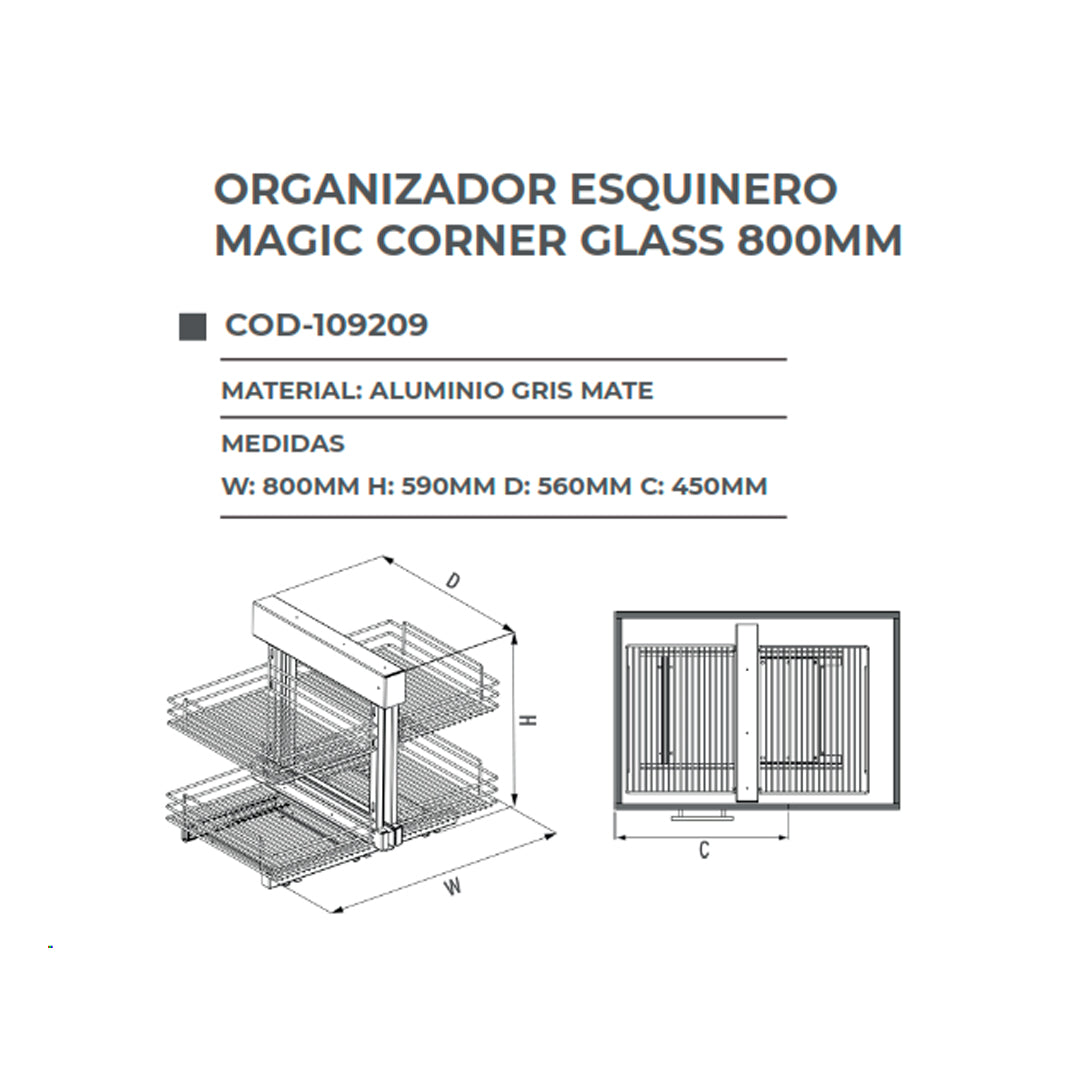 Organizador esquinero magic corner glass 800mm