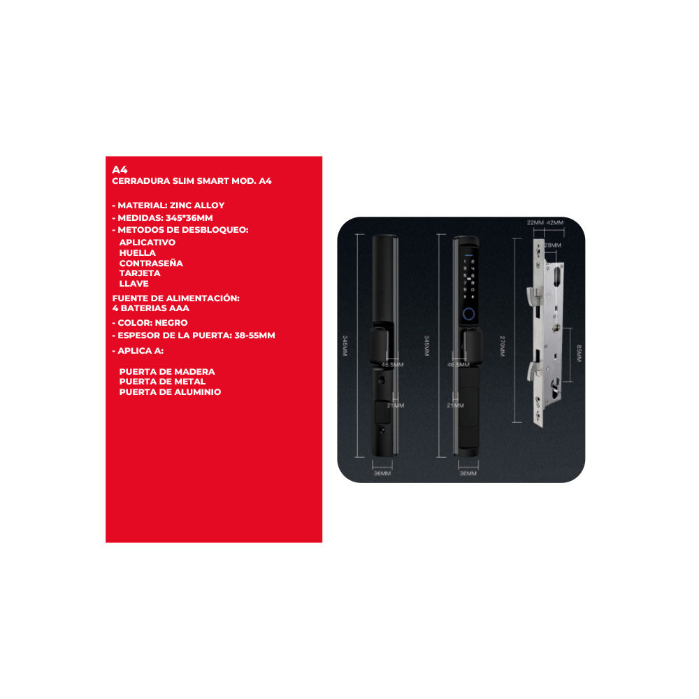 Cerradura slim smart mod. a4 345*36mm