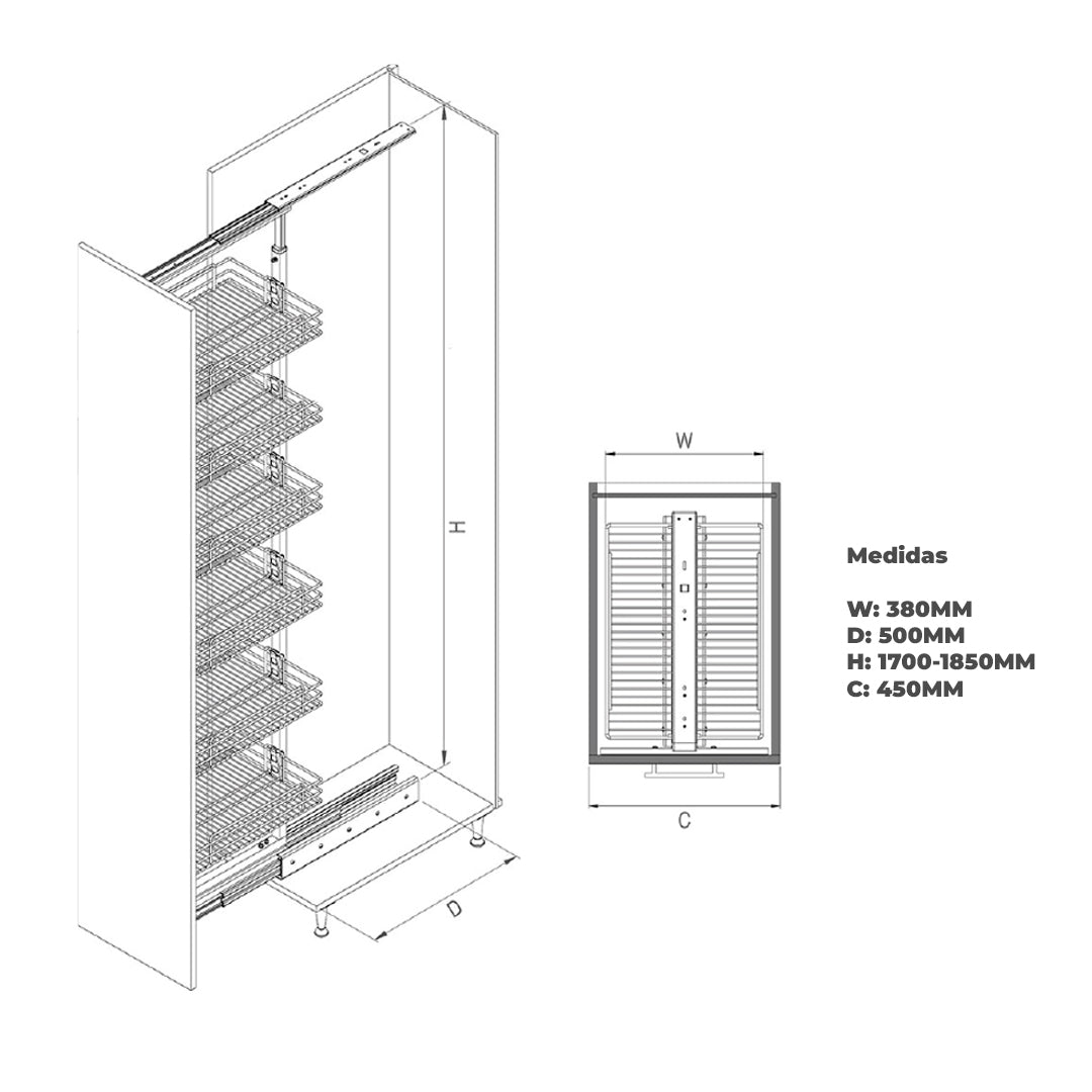 Alacena extraíble cromado X6 divisiones