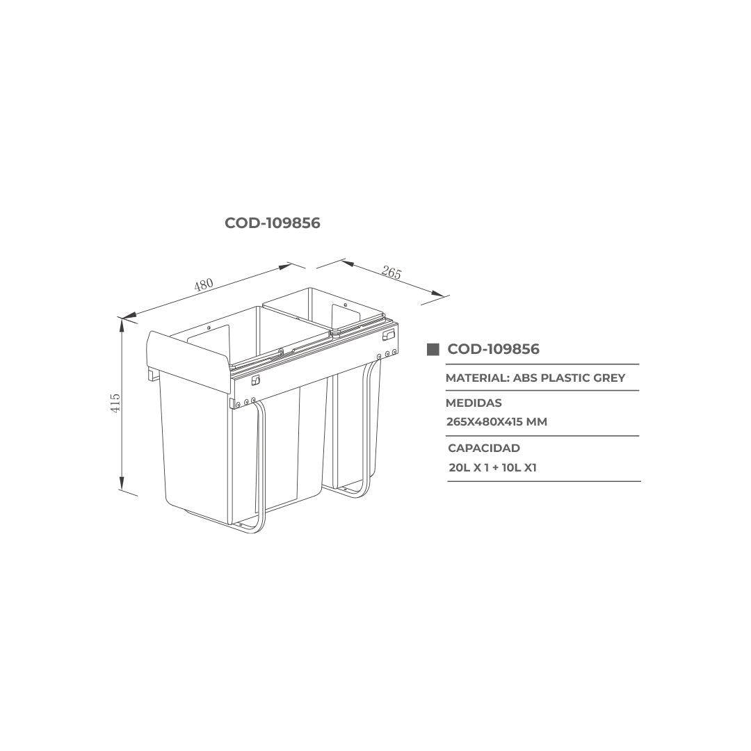 Tacho para cocina 2 contenedores 20 y 10 litros