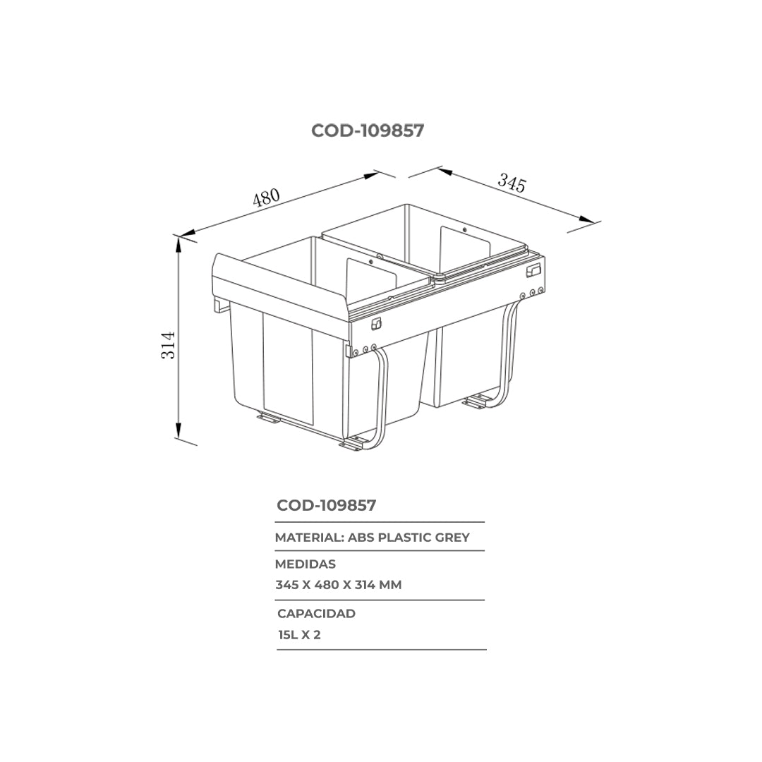 Tacho para cocina 2 contenedores x 15 litros