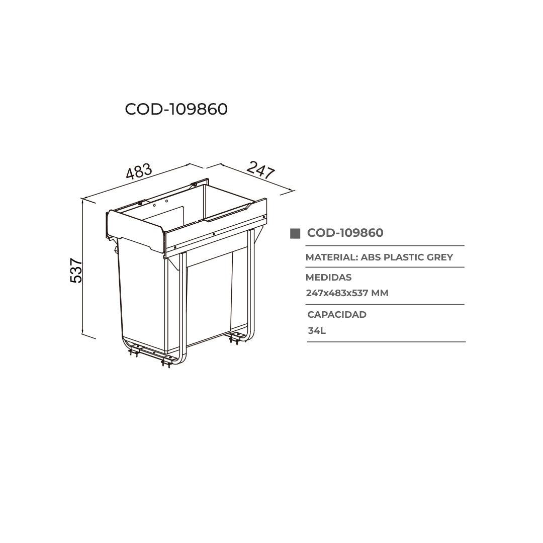 Tacho para cocina 1 contenedor x 34 litros