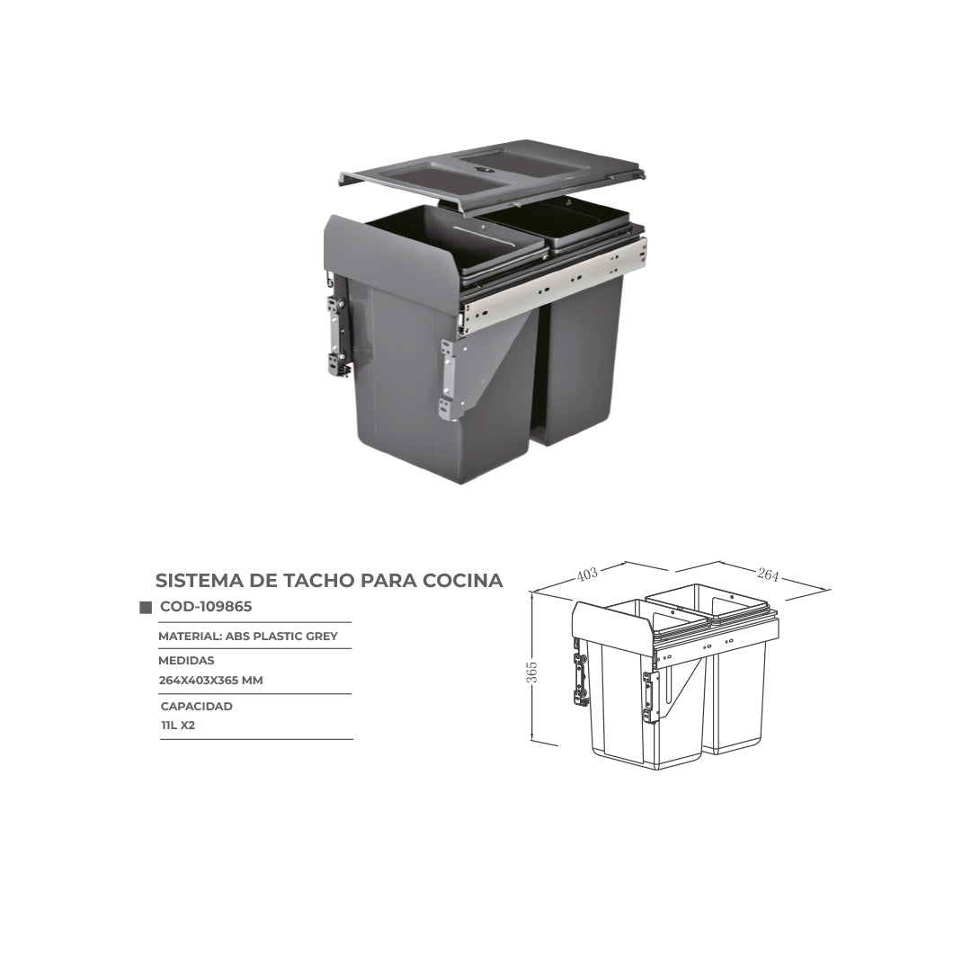Tacho para cocina 2 contenedores x 11 litros