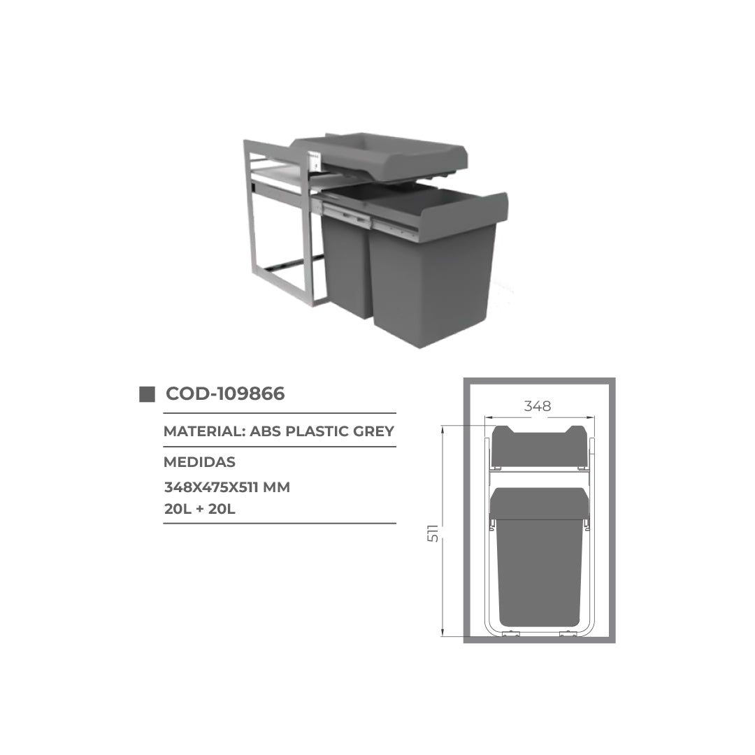 Tacho para cocina 2 contenedores x 20 litros