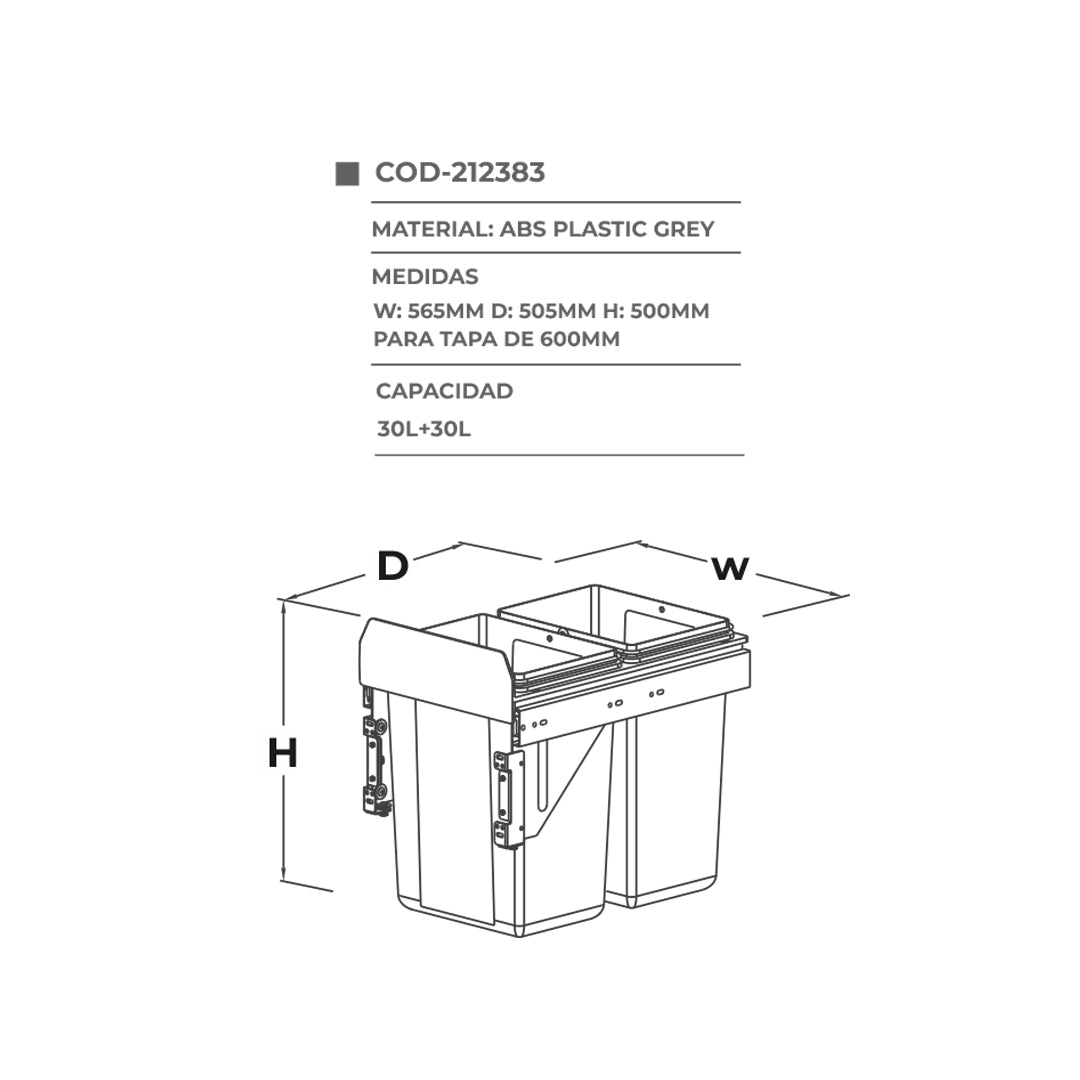 Tacho para cocina 2 contenedores x 30 litros