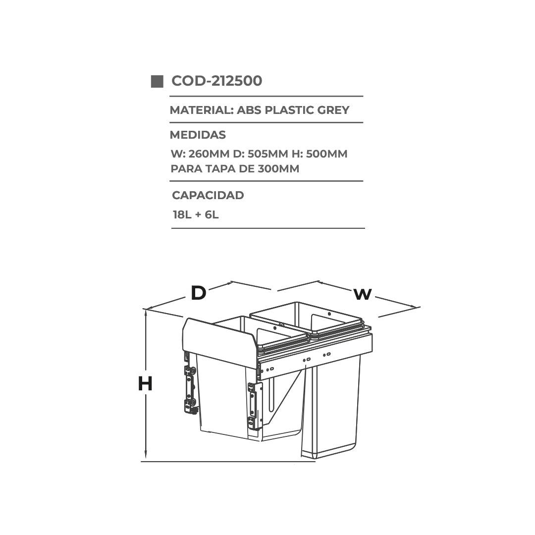 Tacho para cocina 2 contenedores x 18L 6L