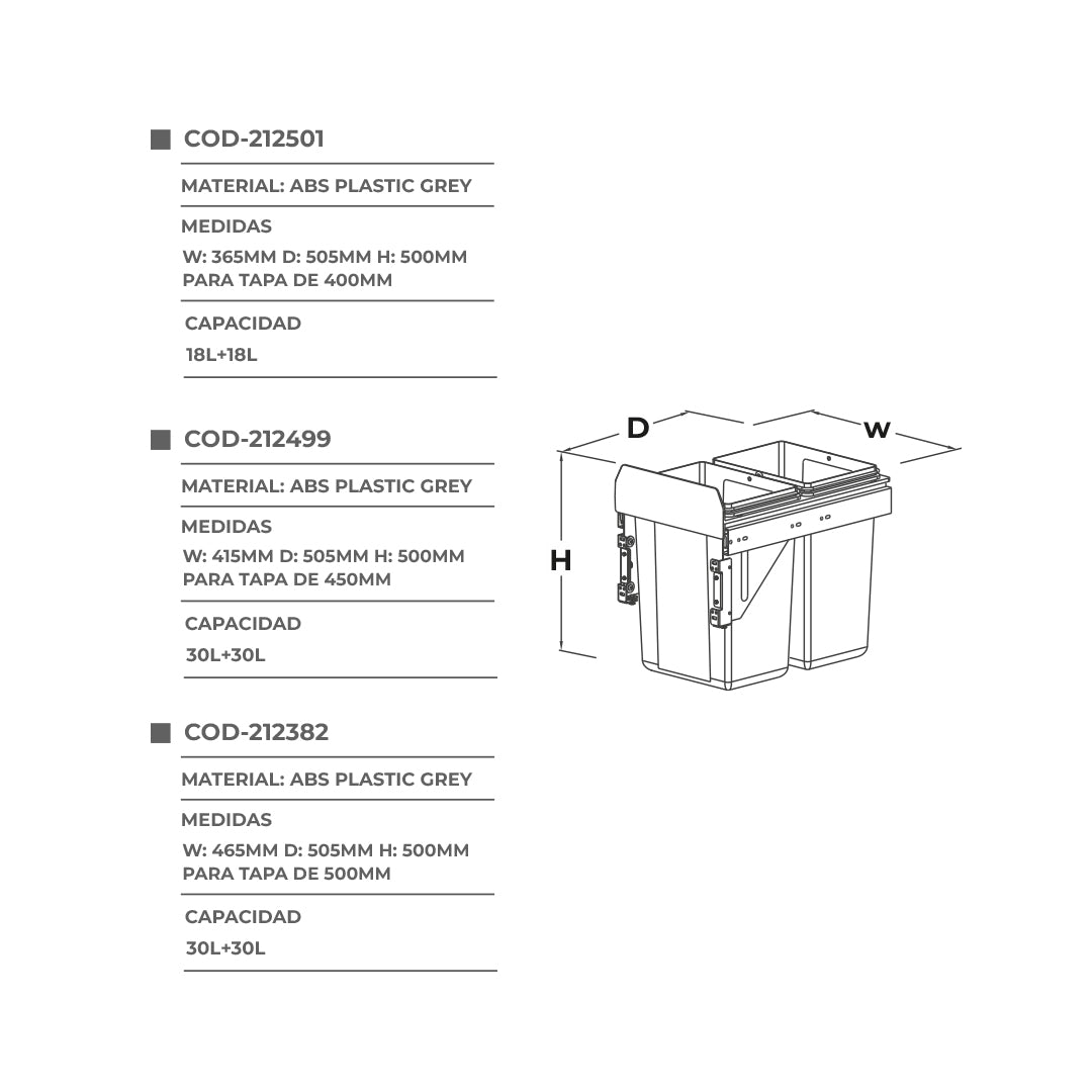 Tacho para cocina 2 contenedores